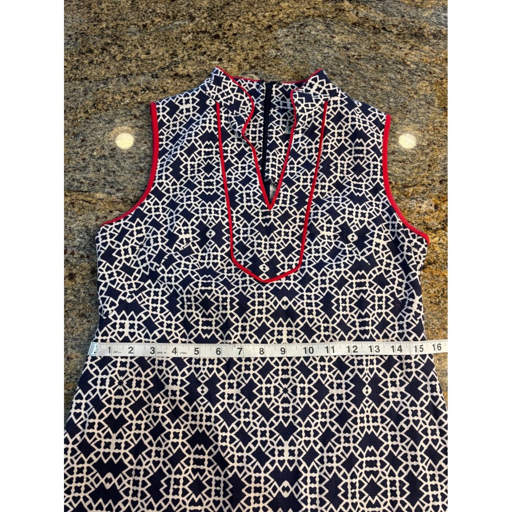 Eliza J Navy White Geometric Sleeveless Mock Neck Sheath‎ Dress Size 4 - Picture 7 of 10